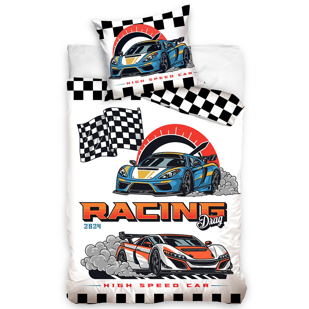 TipTrade Bavlněné povlečení 140x200 + 70x90 cm - Auta Racing Drag