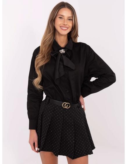 Černé bavlněné tričko s broží