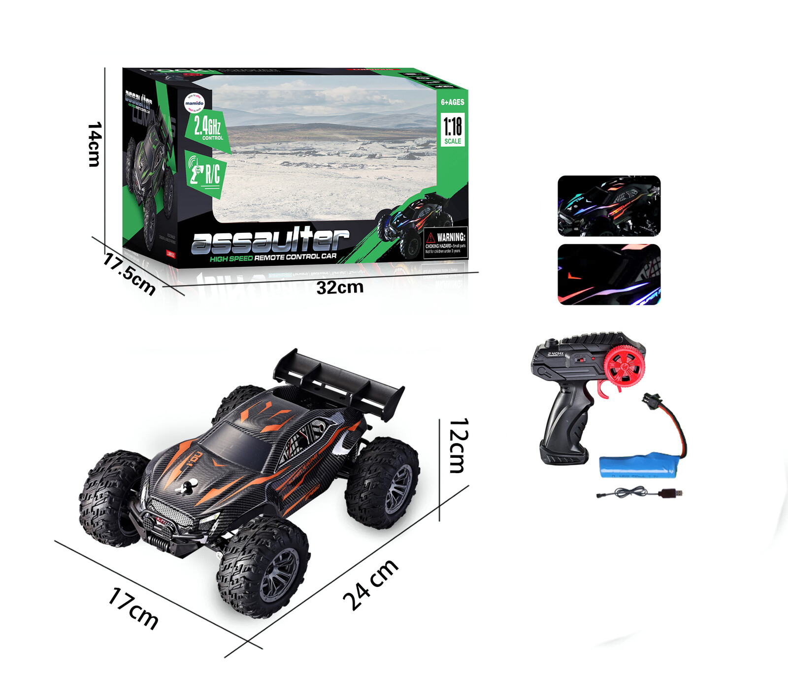 Mamido Mamido Auto na dálkové ovládání RC Terénní 1:18 s LED světly 2,4 GHz oranžové