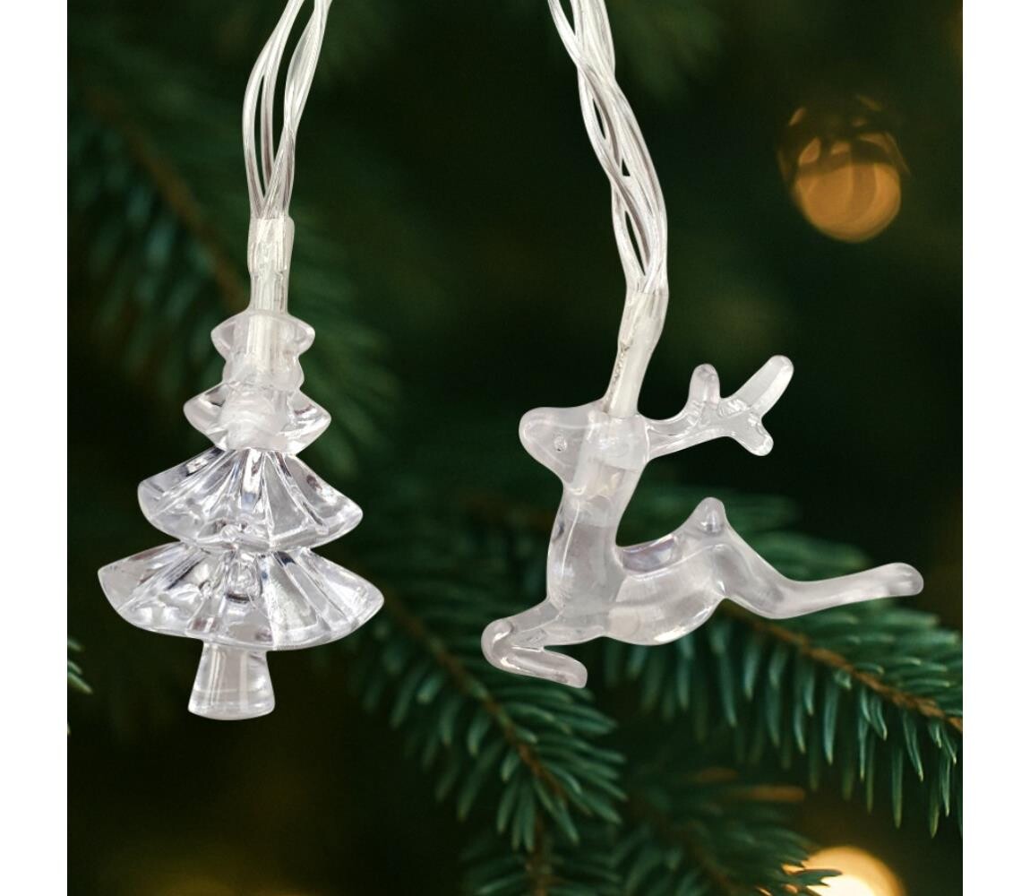 LED Vánoční venkovní řetěz 20xLED/2xAA 2,2 m IP44 multicolor stromečky a sobi 028 0000621