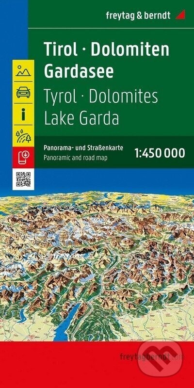 Tyrolsko – Dolomity – Gardské jezero 1:450 000 / automapa + panoramatická mapa - freytag&berndt
