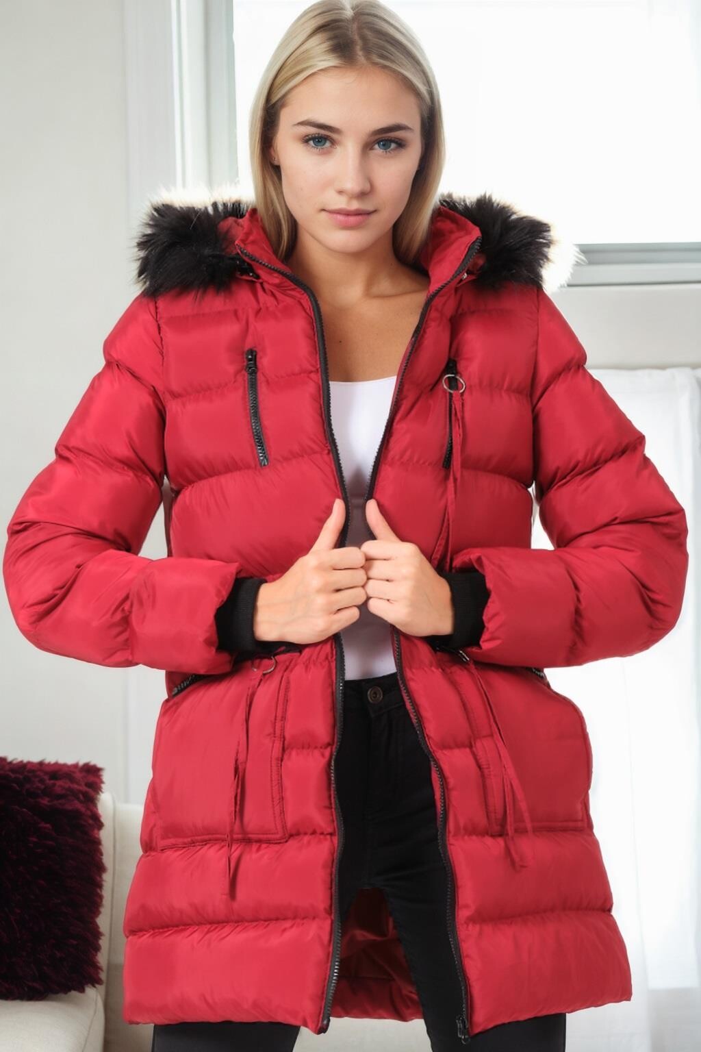 Z9763 DEWBERRY WOMEN'S COAT-BURGUNDY