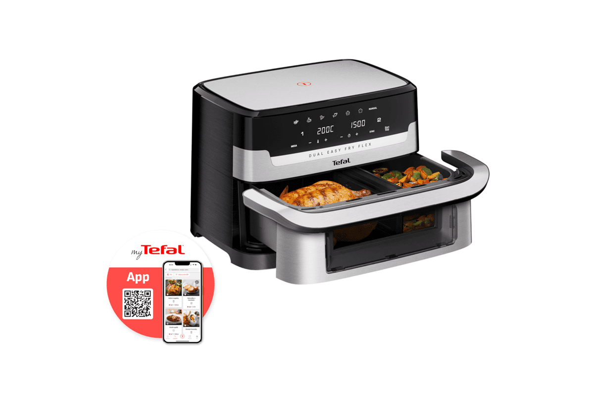 Horkovzdušná fritéza Tefal Dual Easy Fry Flex EY922DE0 Nerezová/Černá