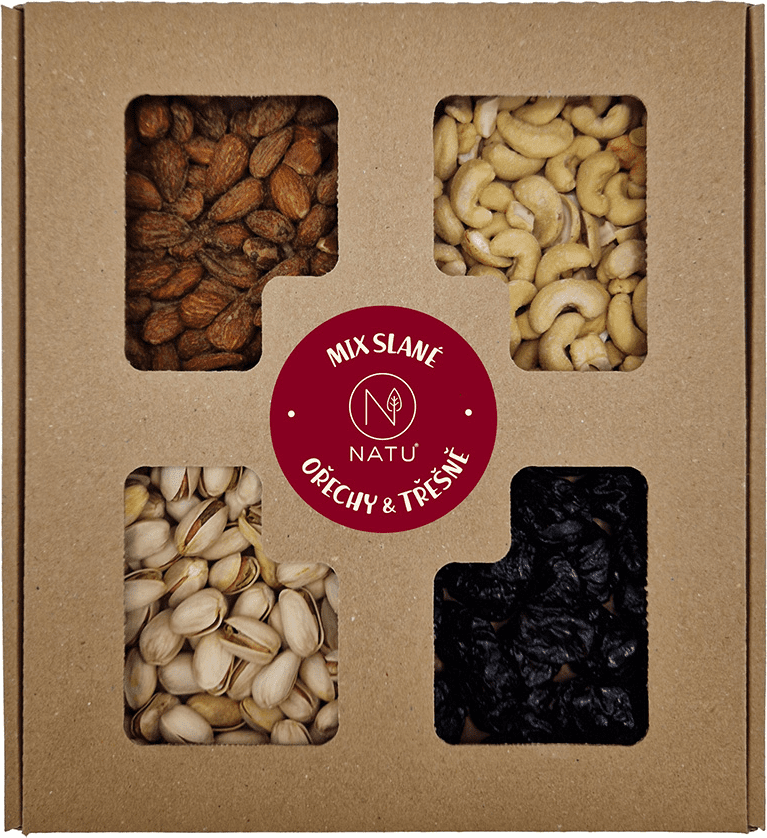 NATU Dárkový box Slané ořechy s třešněmi 390g