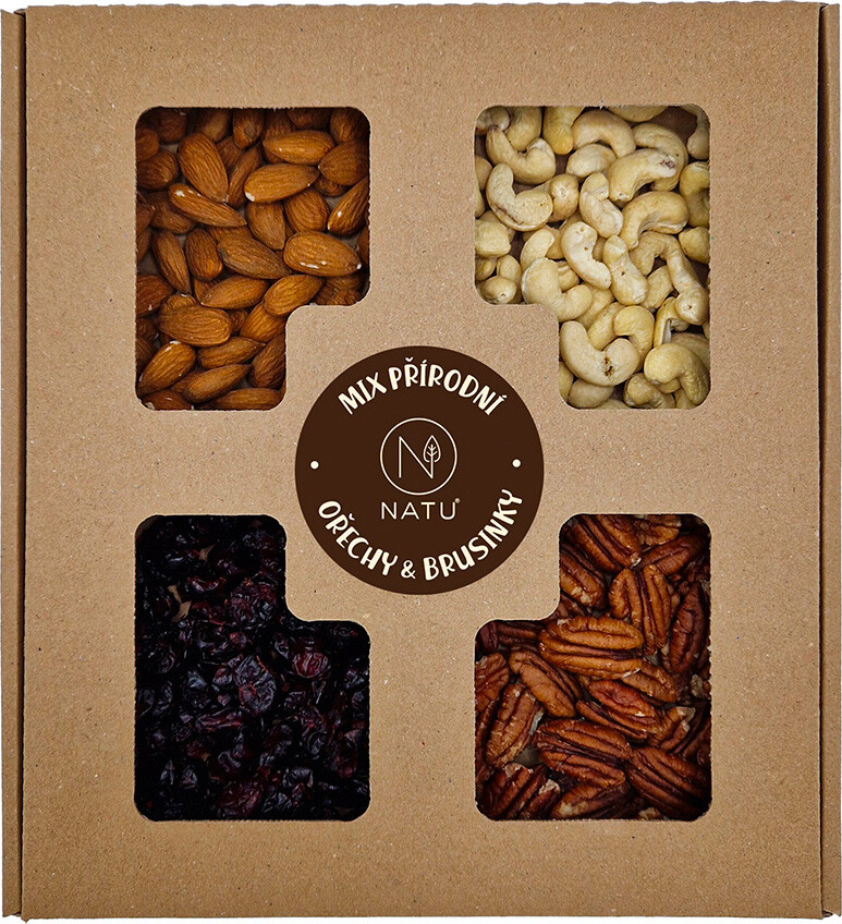NATU Dárkový box Přírodní ořechy s brusinkami 400g