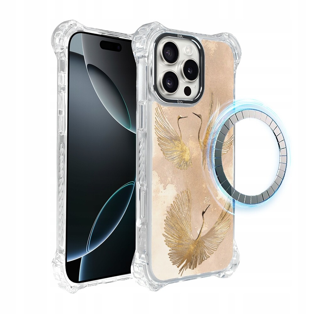 Pouzdro pro iPhone 16 Pro Ibizu DropGuard Ultra s MagSafe, zlaté jeřáby
