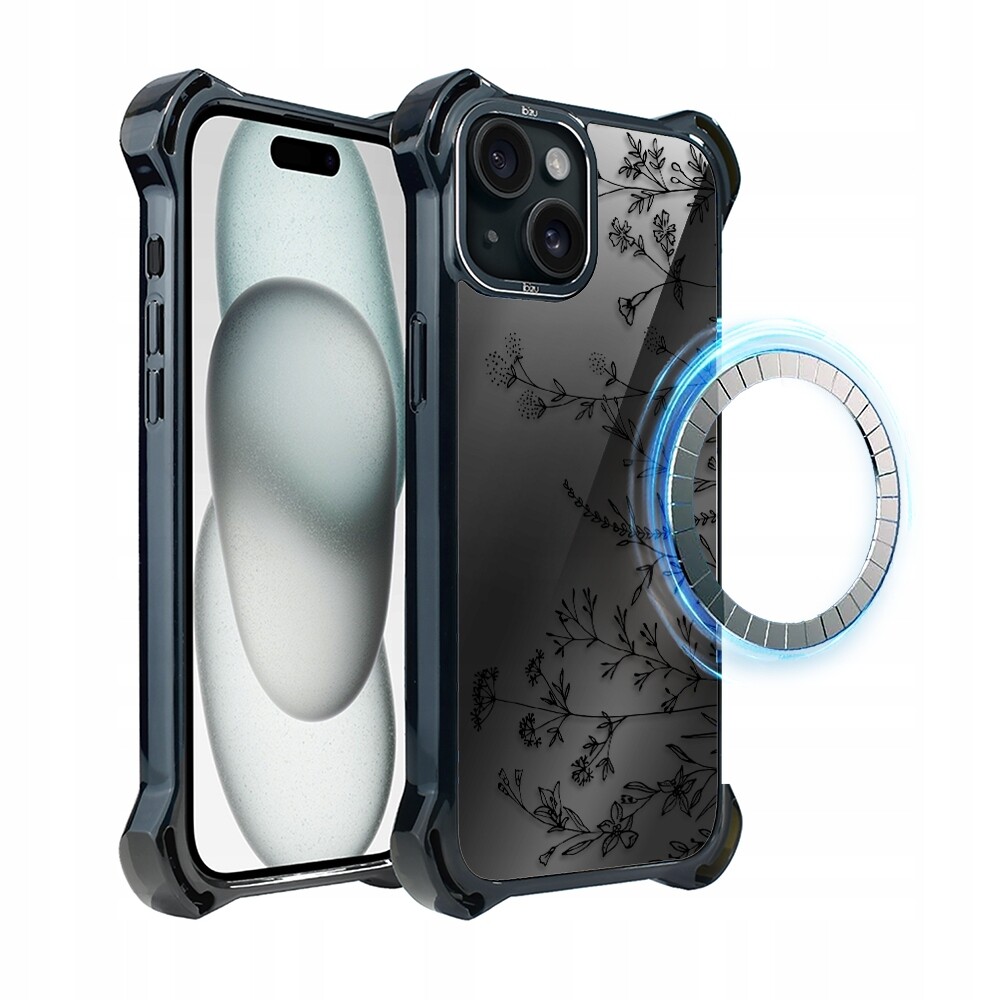 Pouzdro pro iPhone 15 Plus Ibizu DropGuard Ultra s MagSafe a dotykem květin