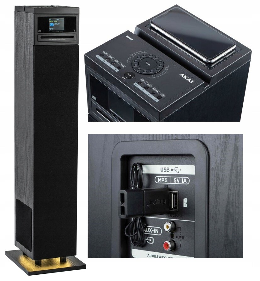 Věžový Reproduktor 60W Aktivní Reprobox Bt 5.0 Radio Fm Usb CD přehrávač Pilot