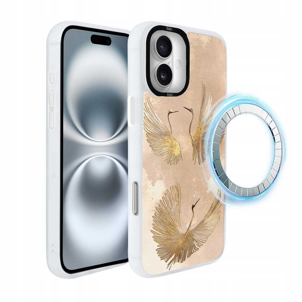 Pouzdro pro iPhone 16 Plus Ibizu DropGuard Matt s MagSafe, Zlaté jeřáby