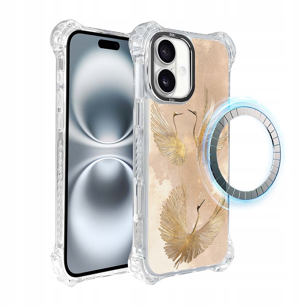 Pouzdro na iPhone 16 Plus Ibizu DropGuard Ultra s MagSafe, zlaté jeřáby
