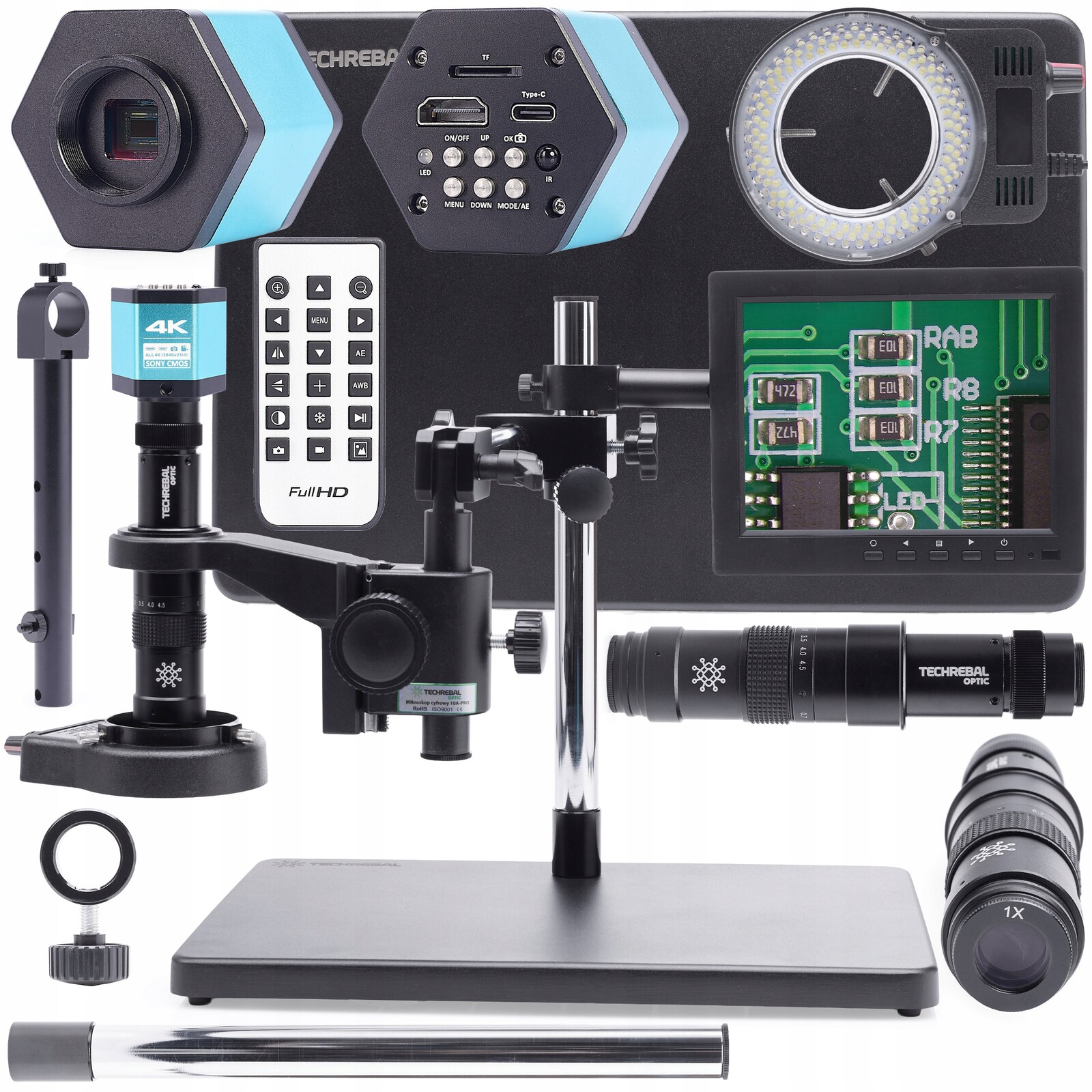 Digitální Mikroskop 10A Pro 45x Osvětlení 144x Kamera 4K Monitor 8