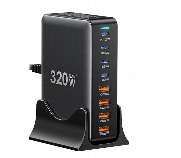 Essager 8-portová rychlá nabíječka Usb 320W Pd 4USB-A 4USB-C PD3.0 QC4.0