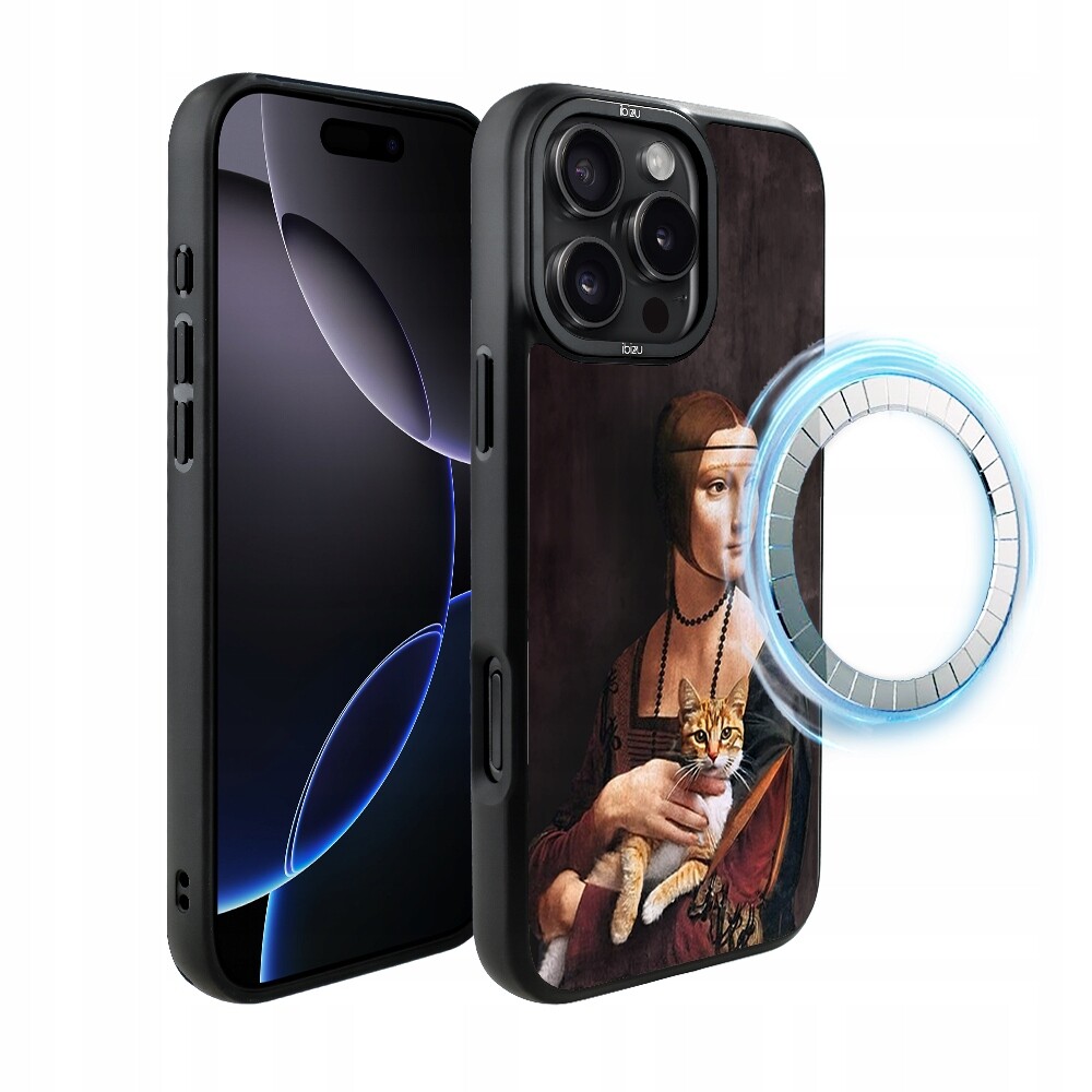 Matný Pouzdro Ibizu DropGuard pro iPhone 16 Pro s MagSafe, paní s kočkou