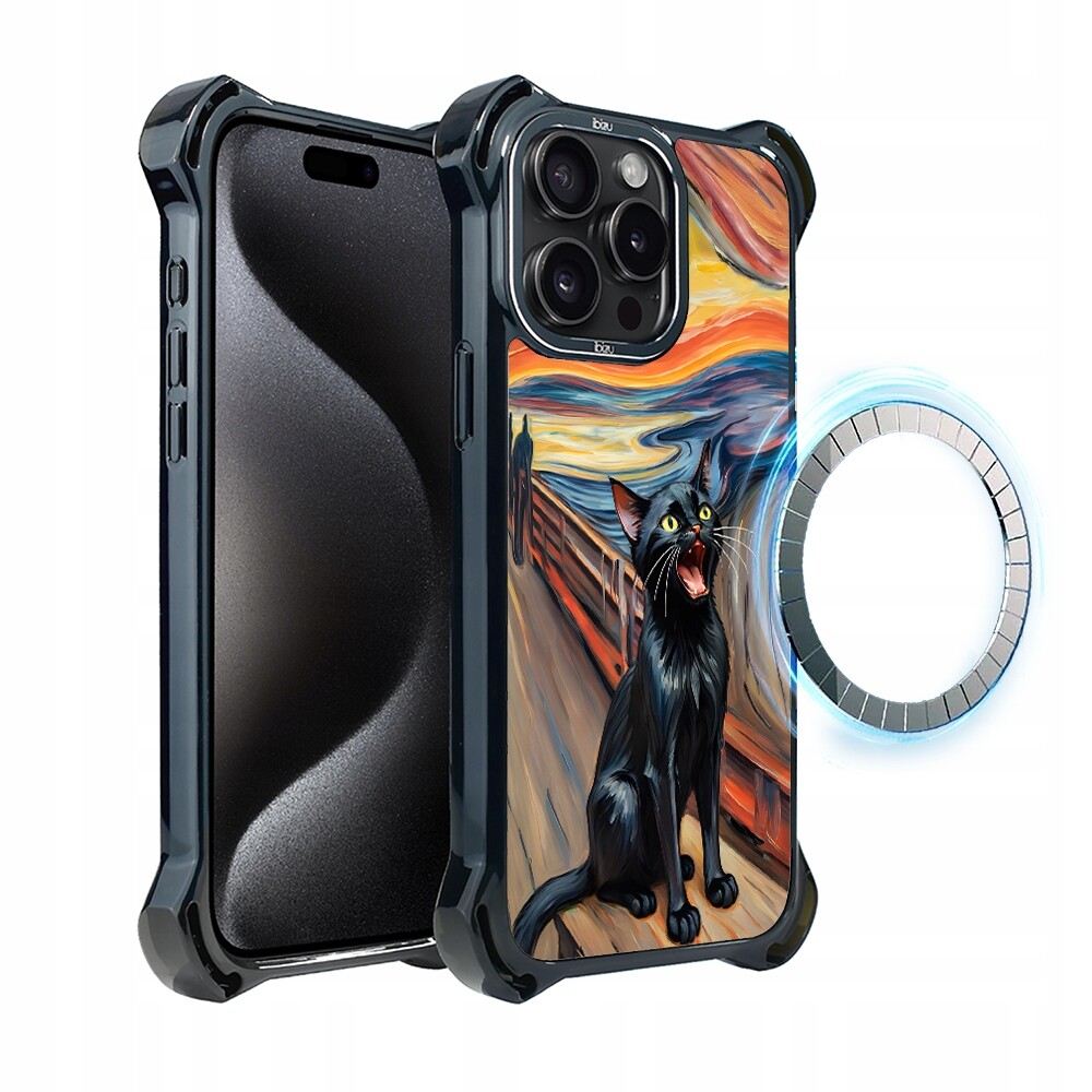 Pouzdro pro iPhone 15 Pro Max Ibizu DropGuard Ultra s MagSafe, kočičí křik