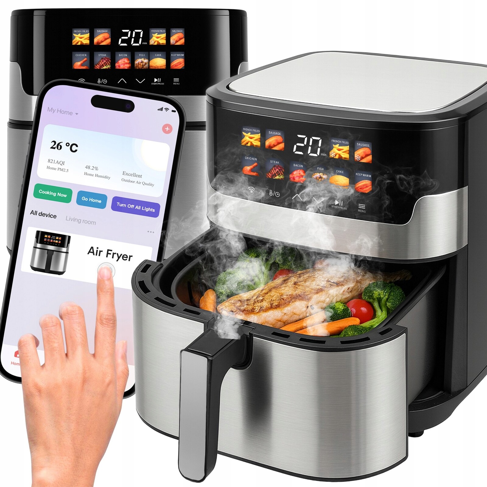Air Fryer Beztuková Fritéza 6.5 L 2200 W 10 Programů Wifi Aplikace