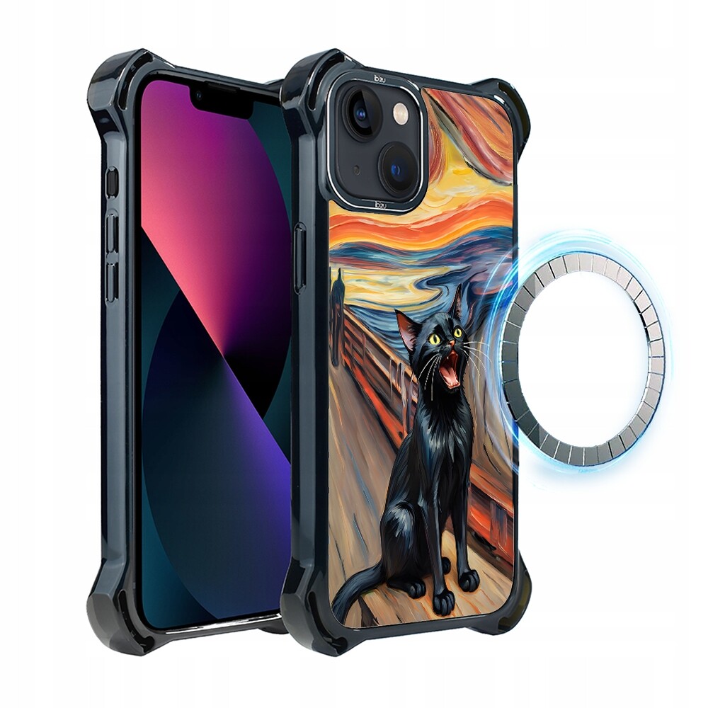 Pouzdro pro iPhone 13 Ibizu DropGuard Ultra s MagSafe, kočičí křik