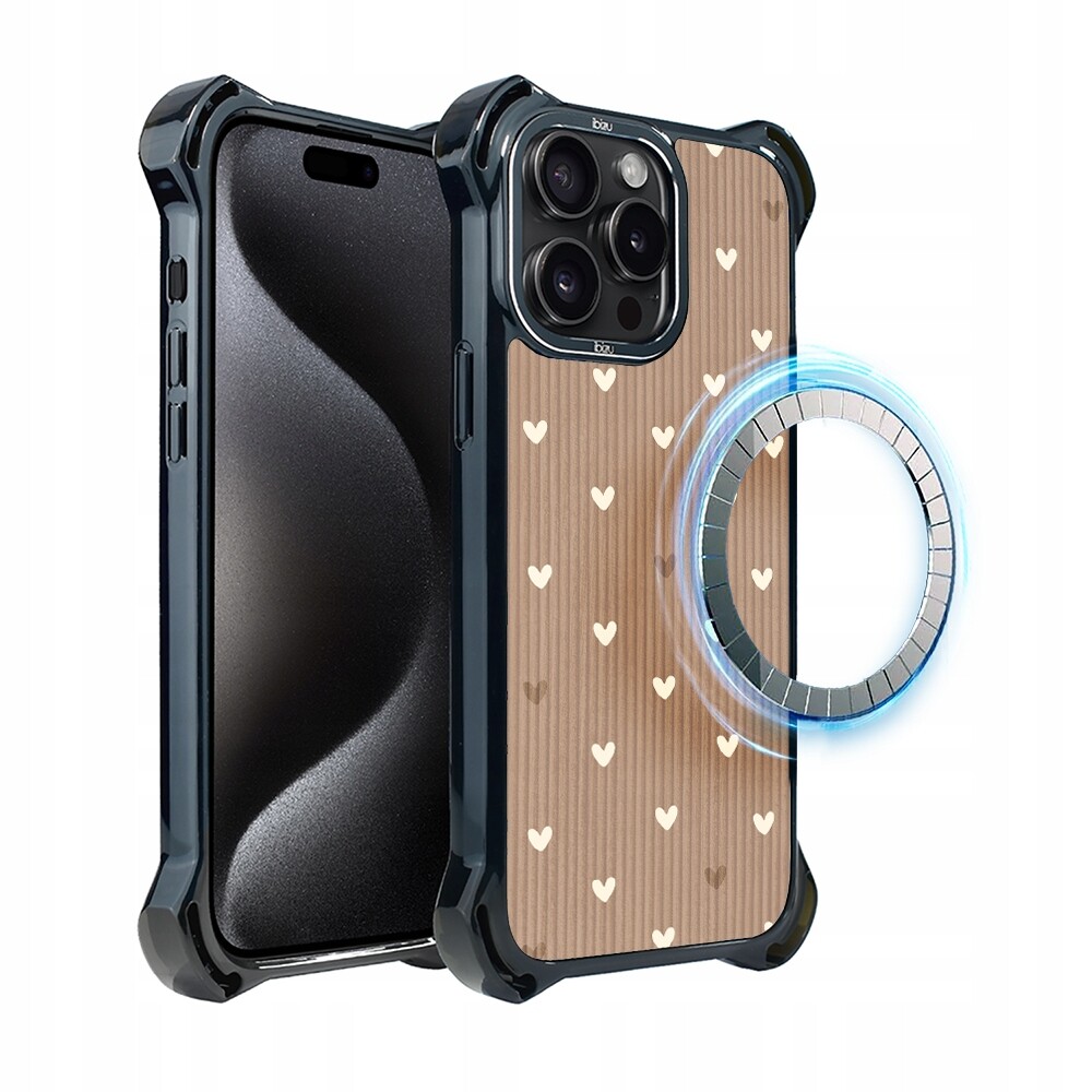 Pouzdro na iPhone 15 Pro Max Ibizu DropGuard Ultra s MagSafe, pudrová srdíčka