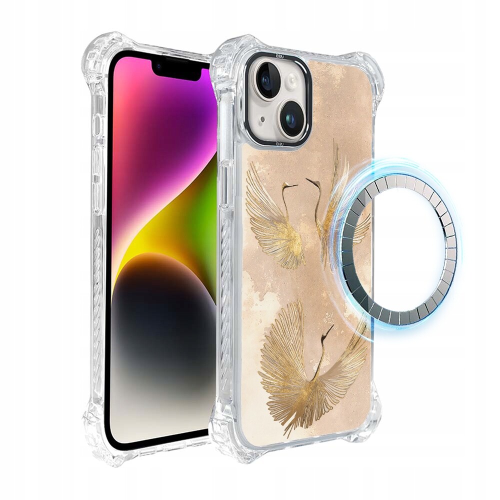 Pouzdro pro iPhone 14 Ibizu DropGuard Ultra s MagSafe, zlaté jeřáby