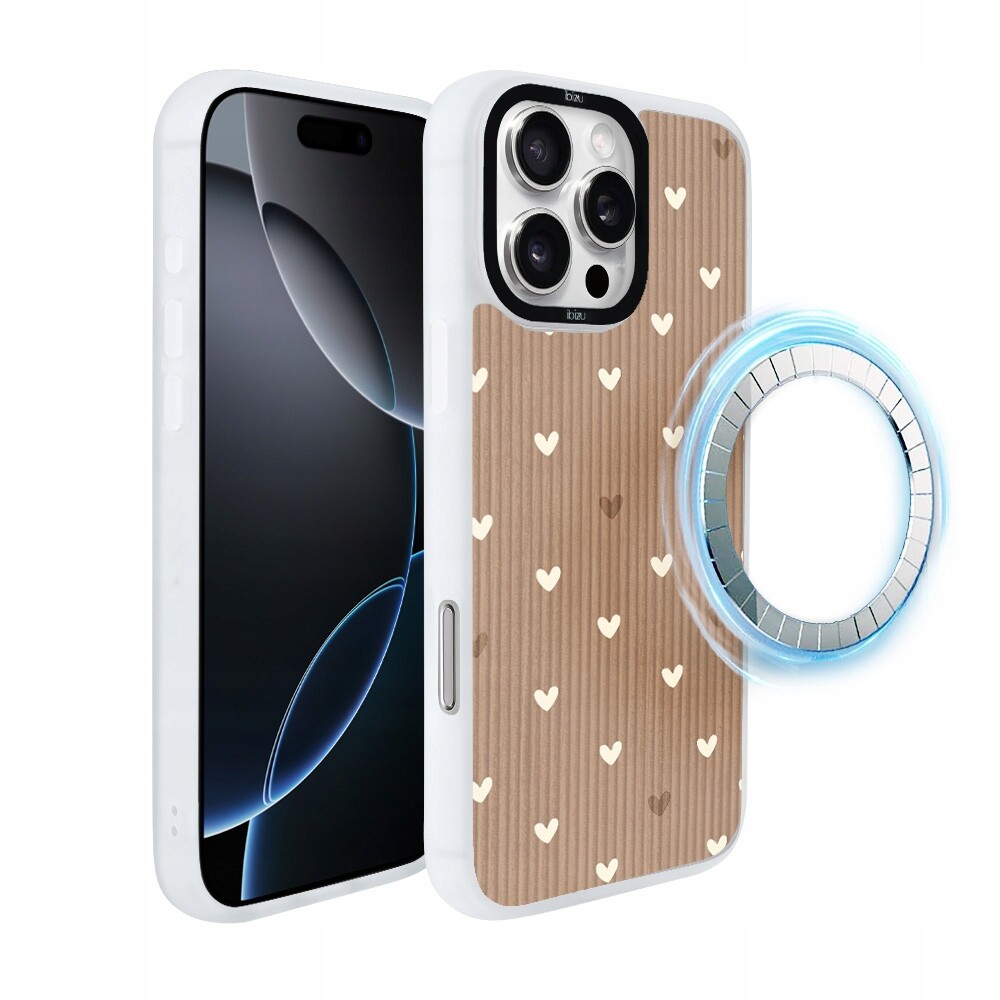 Pouzdro pro iPhone 16 Pro Ibizu DropGuard Matt s MagSafe, pudrová srdíčka