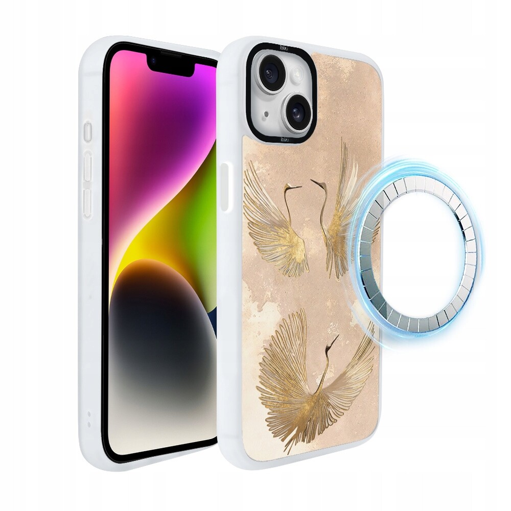 Pouzdro pro iPhone 14 Plus Ibizu DropGuard Matt s MagSafe, zlaté jeřáby