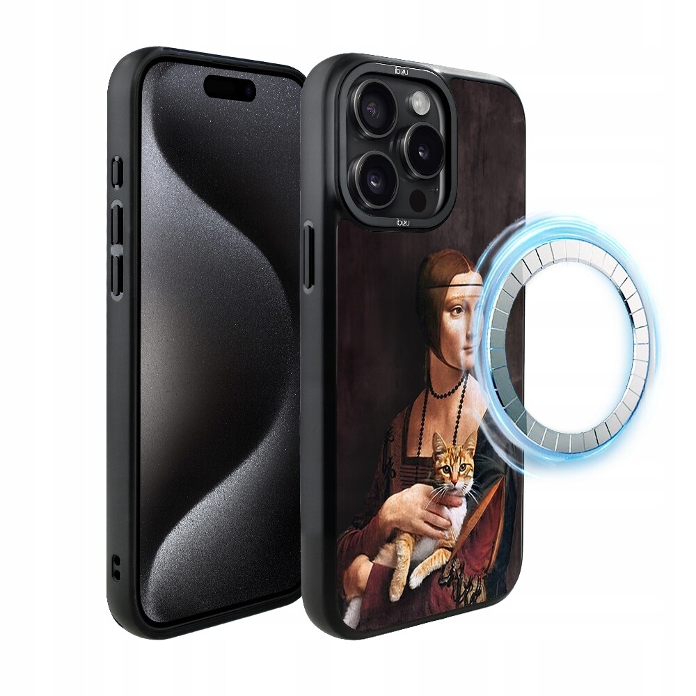 Matný Pouzdro Ibizu DropGuard pro iPhone 15 Pro s MagSafe, paní s kočkou