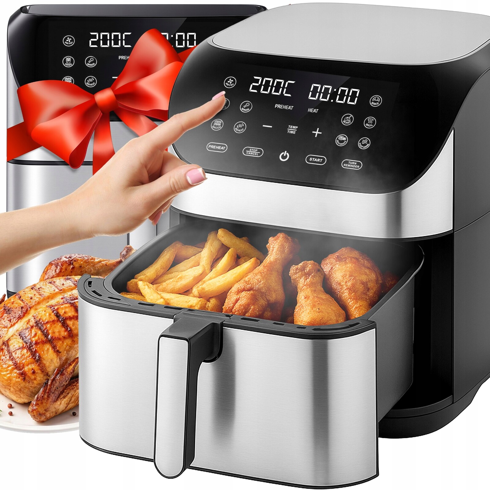 Air Fryer Fritéza Bez Tuku Velká 8 L Výkonná 1800 W 10 Programů XXL