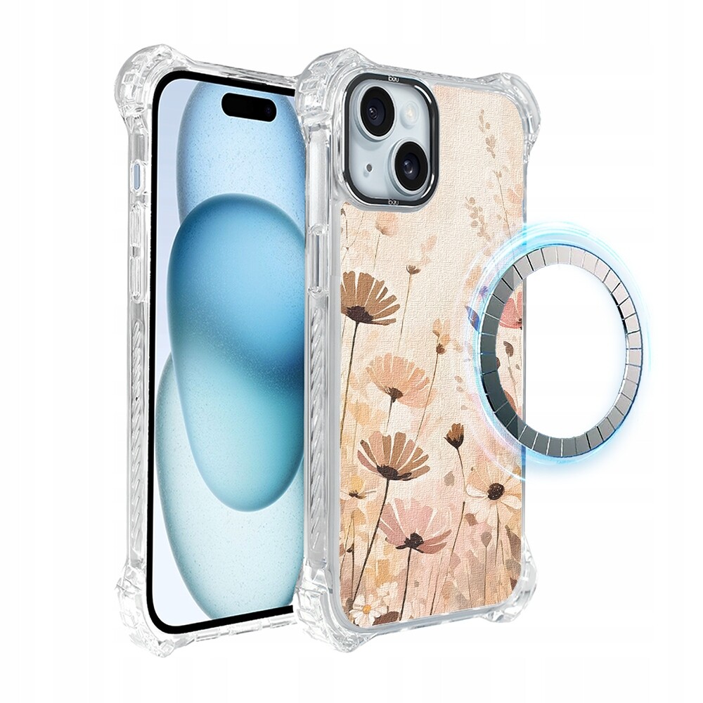 Pouzdro pro iPhone 15 Plus Ibizu DropGuard Ultra s MagSafe, Květinová louka