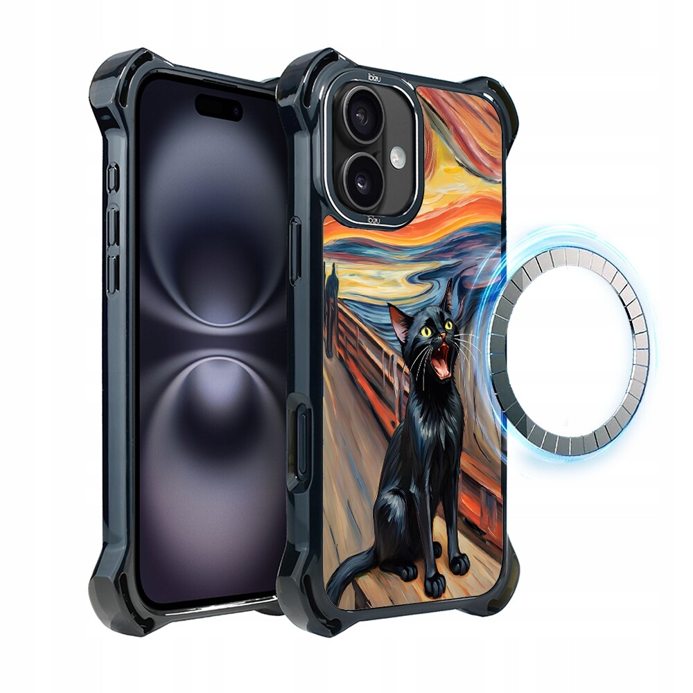 Pouzdro pro iPhone 16 Plus Ibizu DropGuard Ultra s MagSafe, kočičí křik