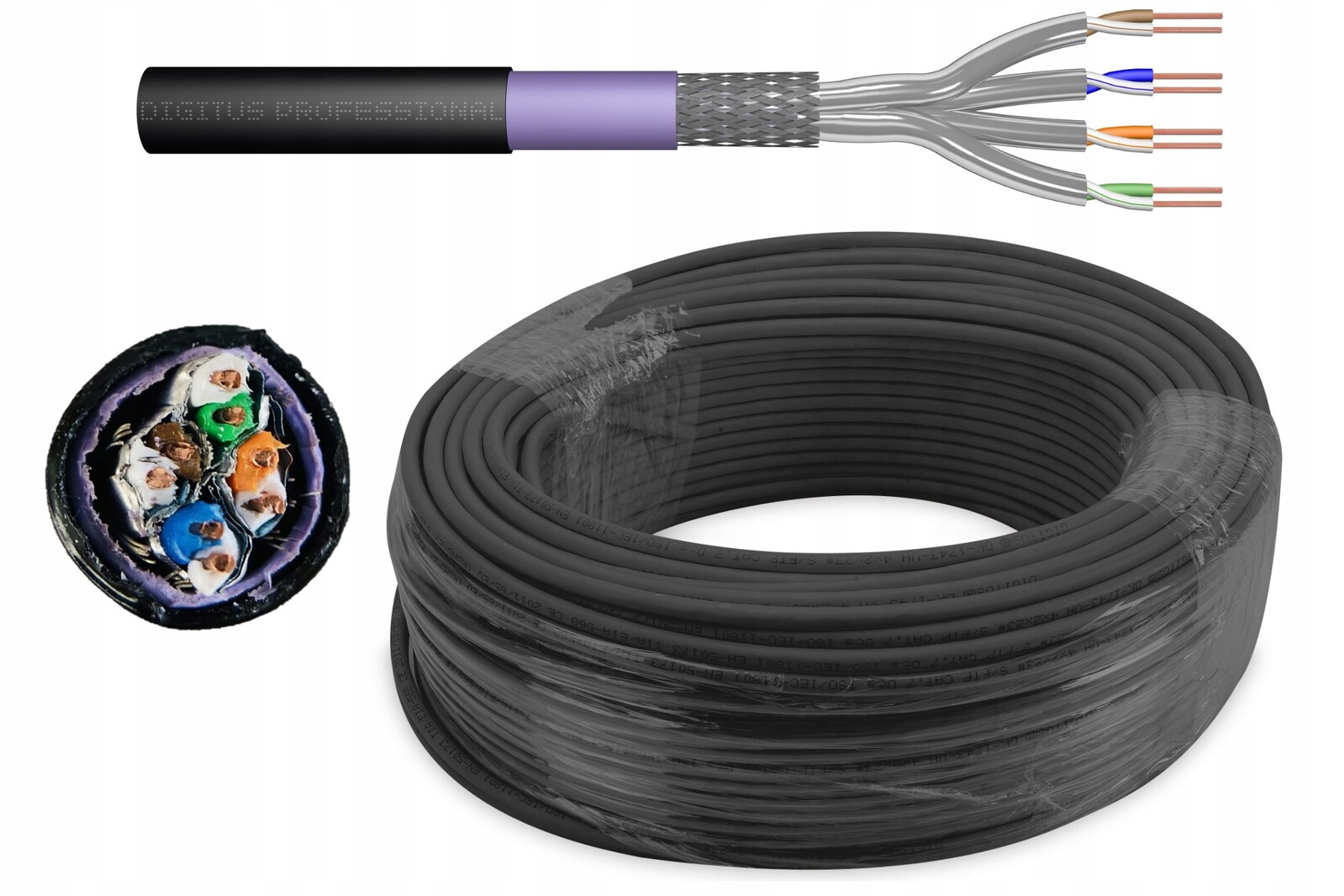 Internetový kabel Lan kroucený vnější zemní AWG23 Sftp kat.7 drát 50 m