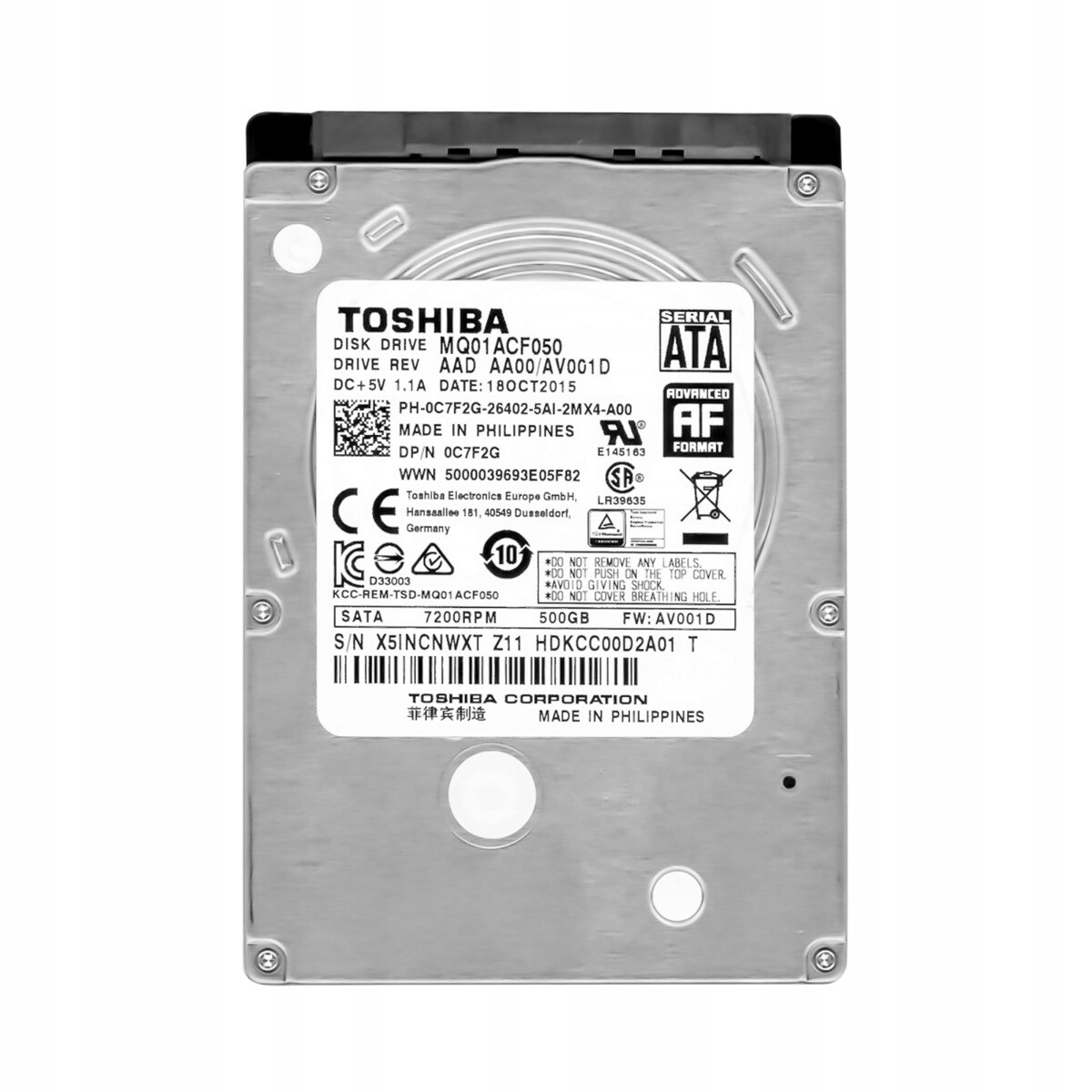 Toshiba 500GB 7.2K 16MB Sata III 2.5'' MQ01ACF050