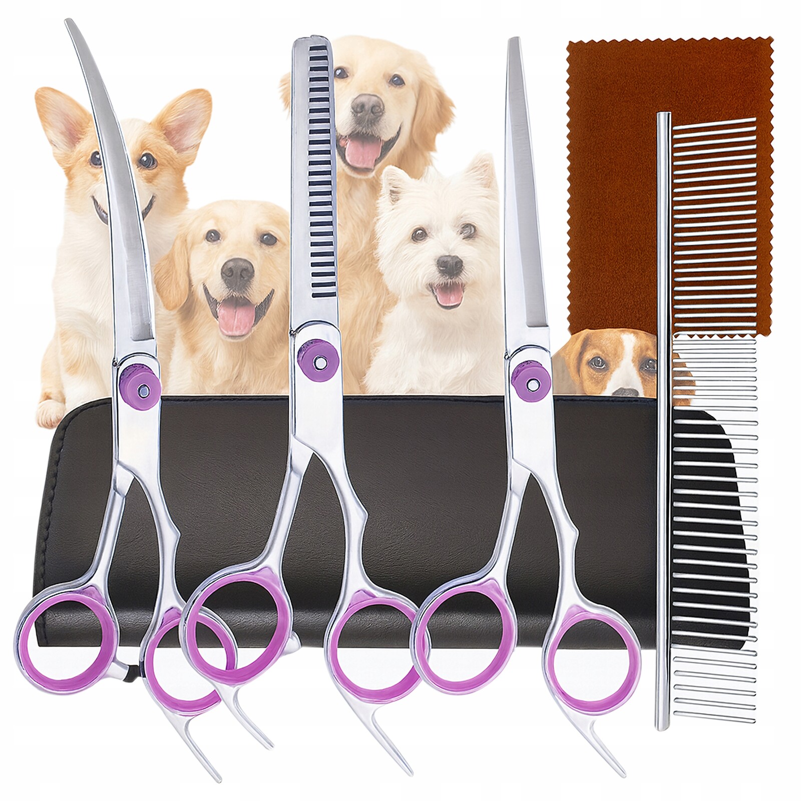 Real Home Profesionální sada nůžek a hřebene pro psy a kočky + pouzdro