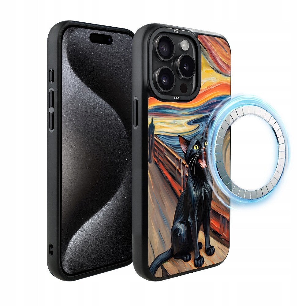 Pouzdro pro iPhone 15 Pro Ibizu DropGuard Matt s MagSafe, kočičí křik