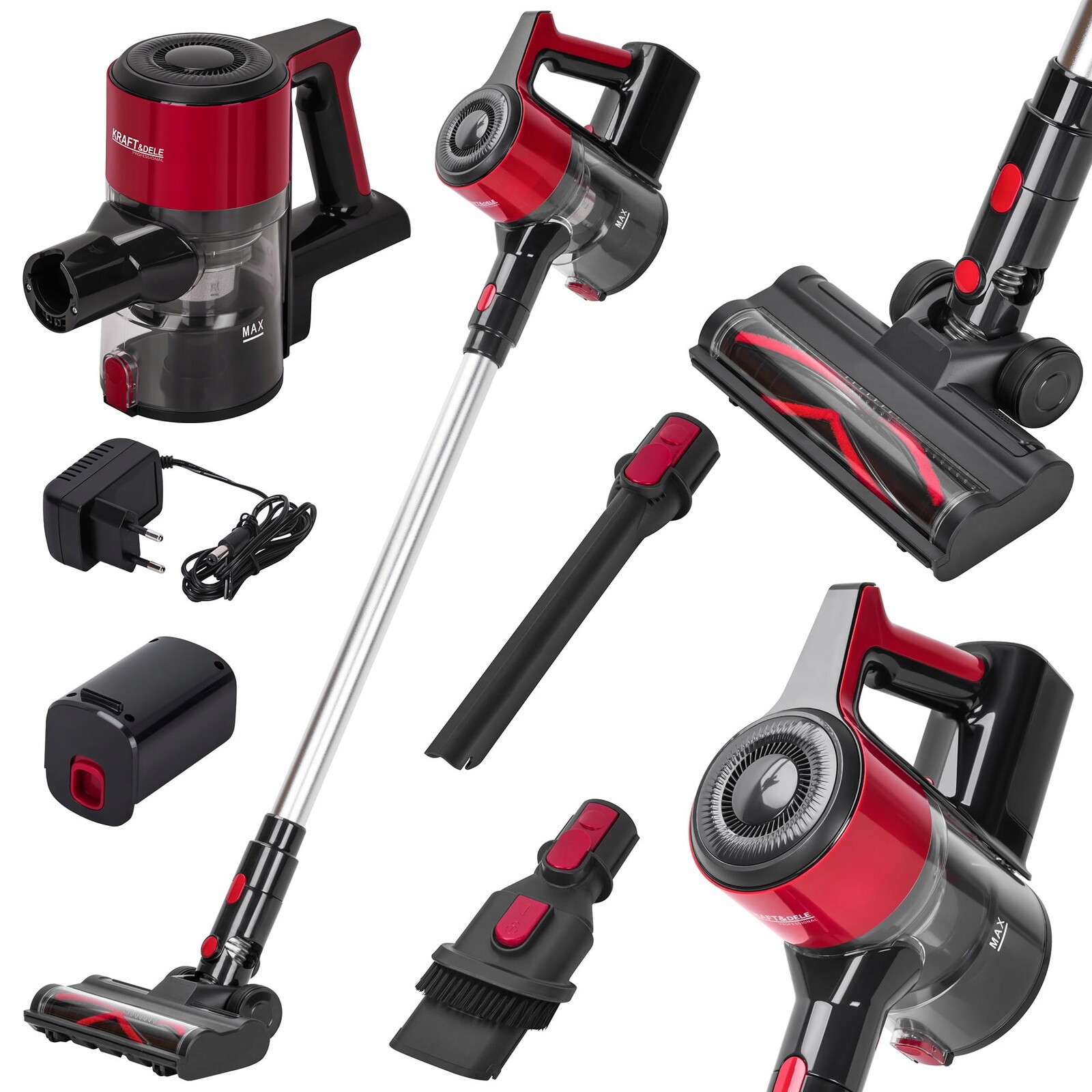 Tyčový vysavač 25,2 V 2500 mAh červený Kraft&Dele KD5167