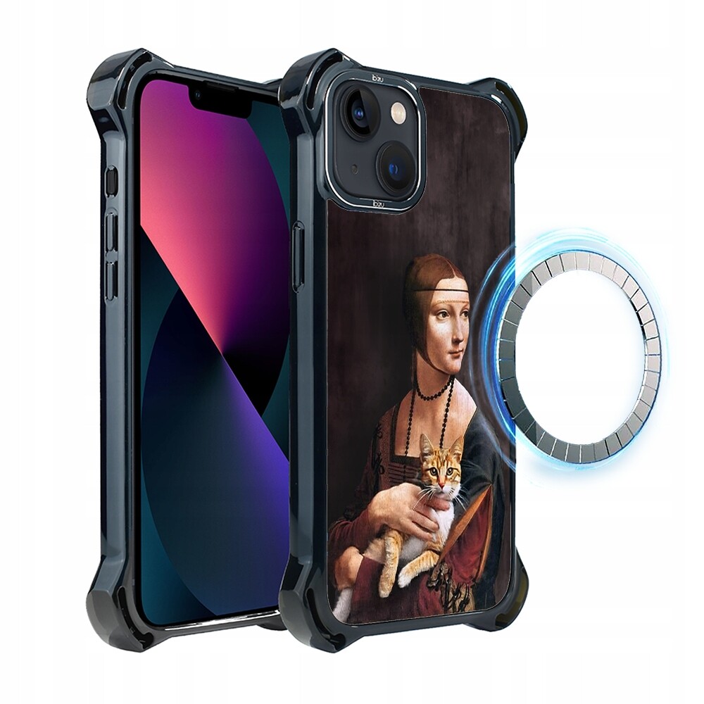 Pouzdro pro iPhone 13 Ibizu DropGuard Ultra s MagSafe, dáma s kočkou