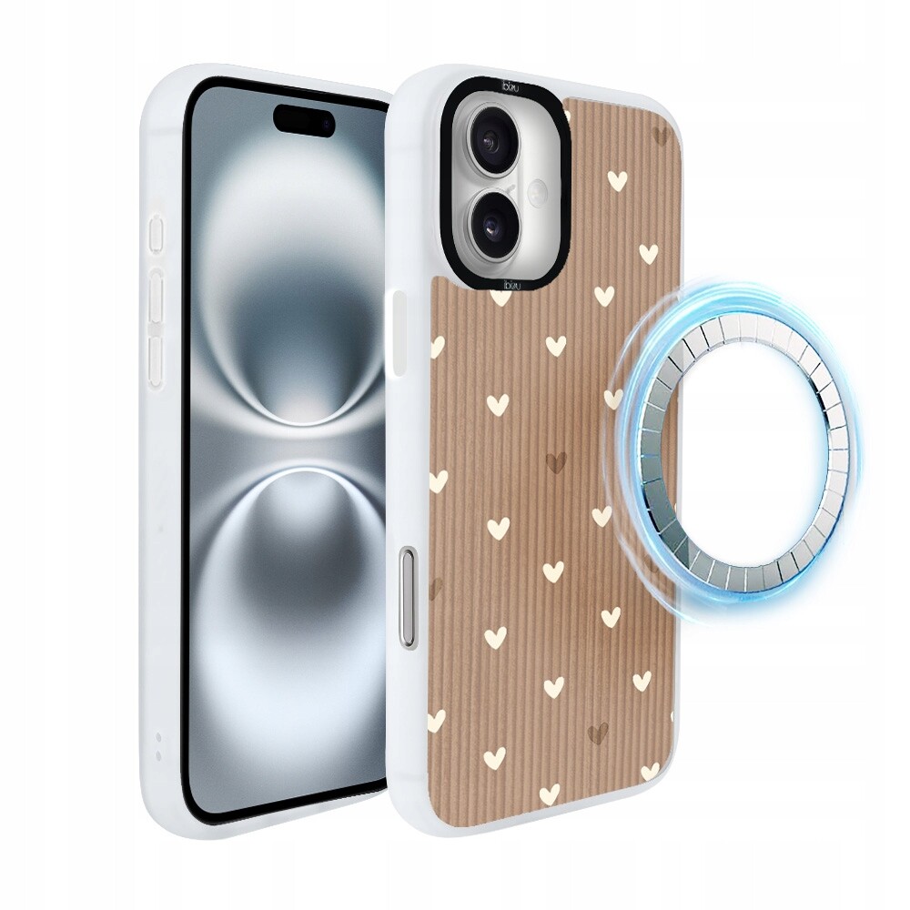 Pouzdro pro iPhone 16 Ibizu DropGuard Matt s MagSafe, pudrová srdíčka