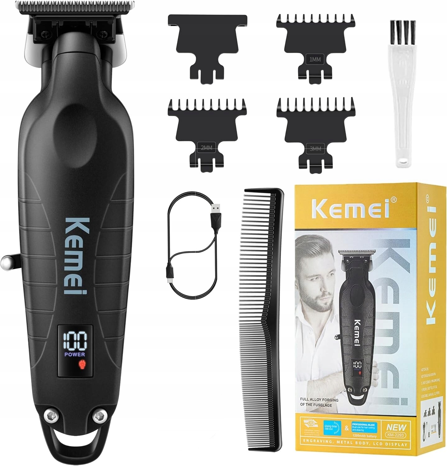 Strojek na holení vousů a vlasů těla se 3 nástavci hřeben Čepel T