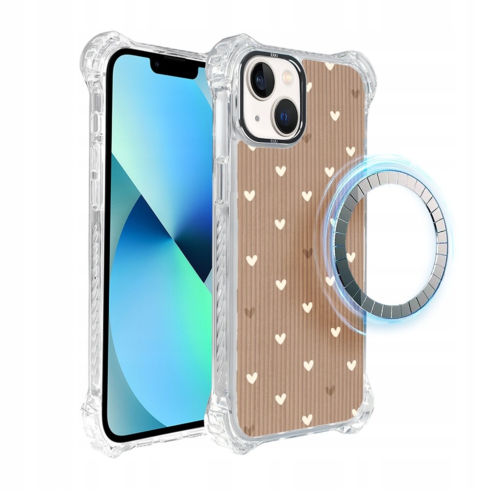 Pouzdro pro iPhone 13 Ibizu DropGuard Ultra s MagSafe, pudrová srdíčka
