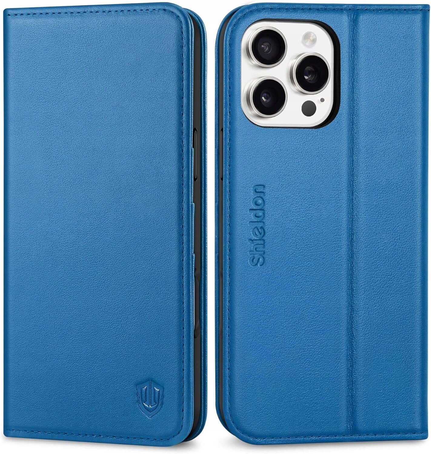 Shieldon přírodní pouzdro pro iPhone 16 Pro Rfid s klopou, modré