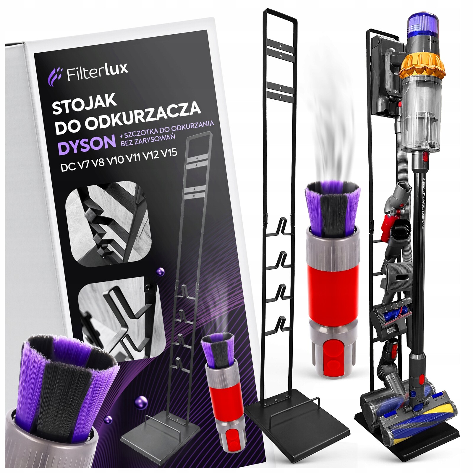 Stojan s podstavcem pro Dyson V7 V8 V10 V11 V12 V15 kartáč bez škrábanců kovový