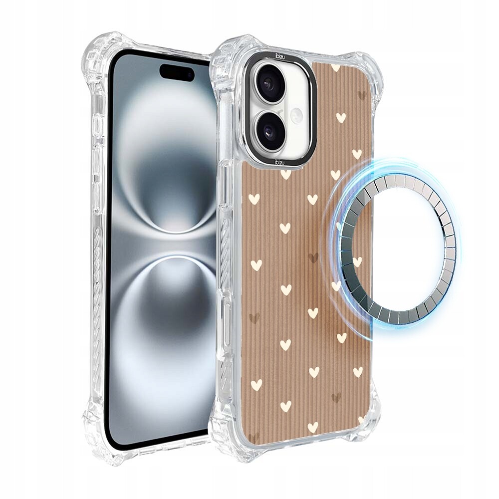 Pouzdro pro iPhone 16 Ibizu DropGuard Ultra s MagSafe, pudrová srdíčka