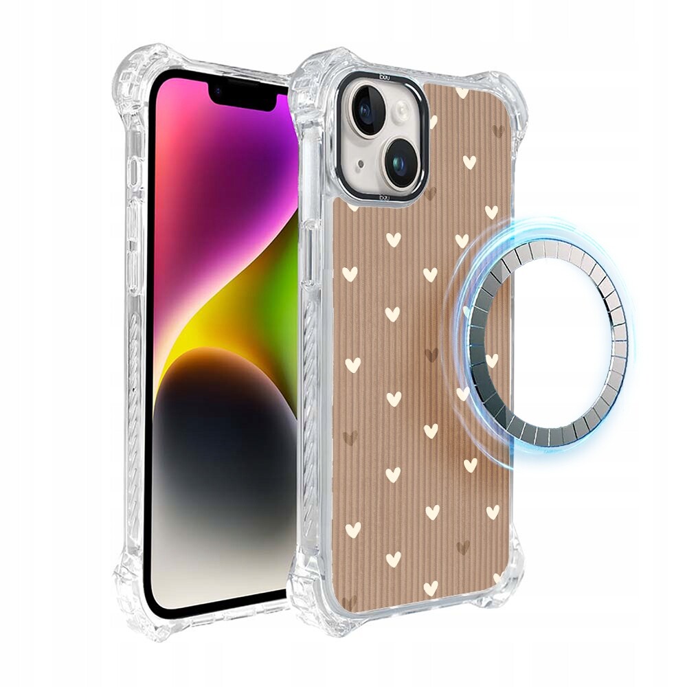 Pouzdro na iPhone 14 Ibizu DropGuard Ultra s MagSafe, pudrová srdíčka