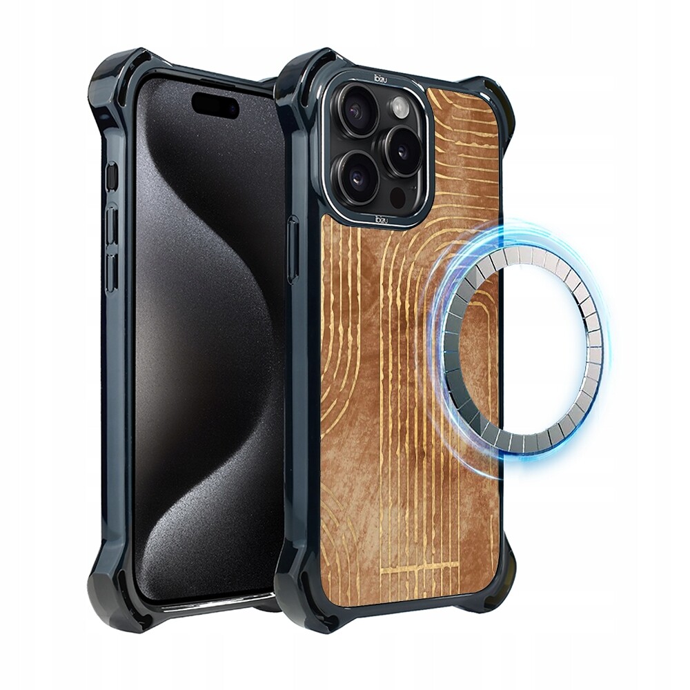 Pouzdro na iPhone 15 Pro Ibizu DropGuard Ultra s MagSafe, geometrické linie