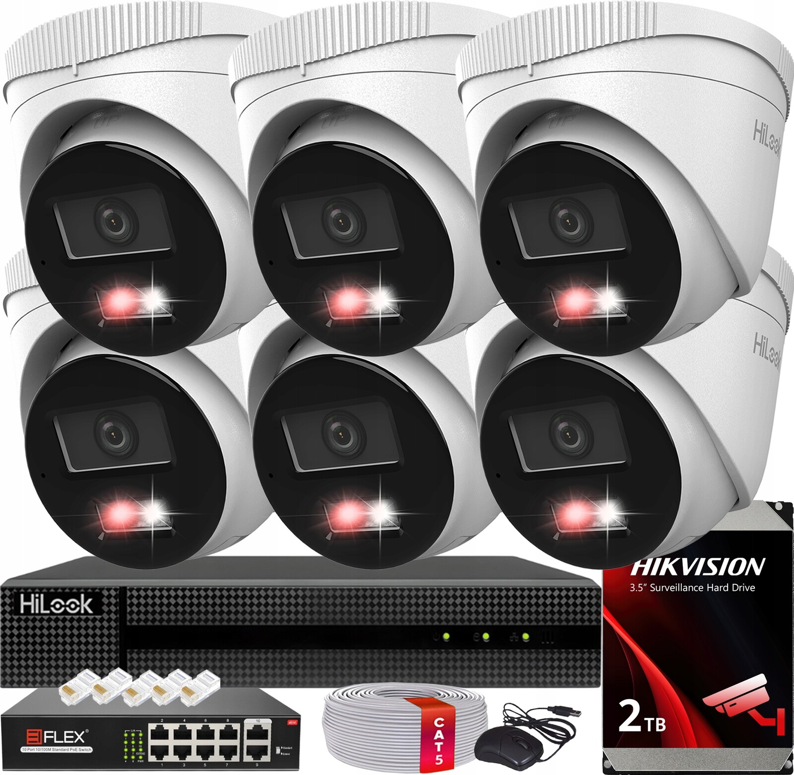 Ip monitorovací sada Hikvision 6MPx 6 kamer PoE HiLook Externí Hdd 2TB