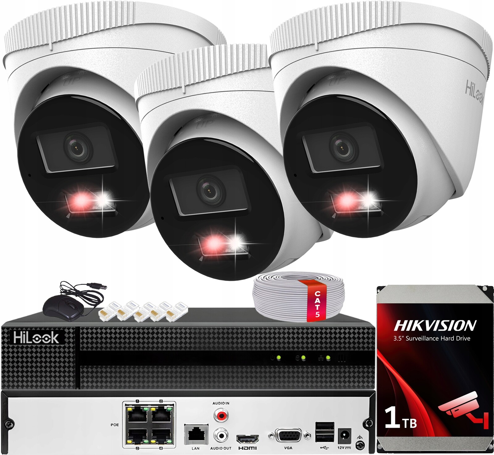 Sada Monitorování Ip 3 Kamery 6MPx Venkovní Nvr Poe Disk 1TB Hikvision