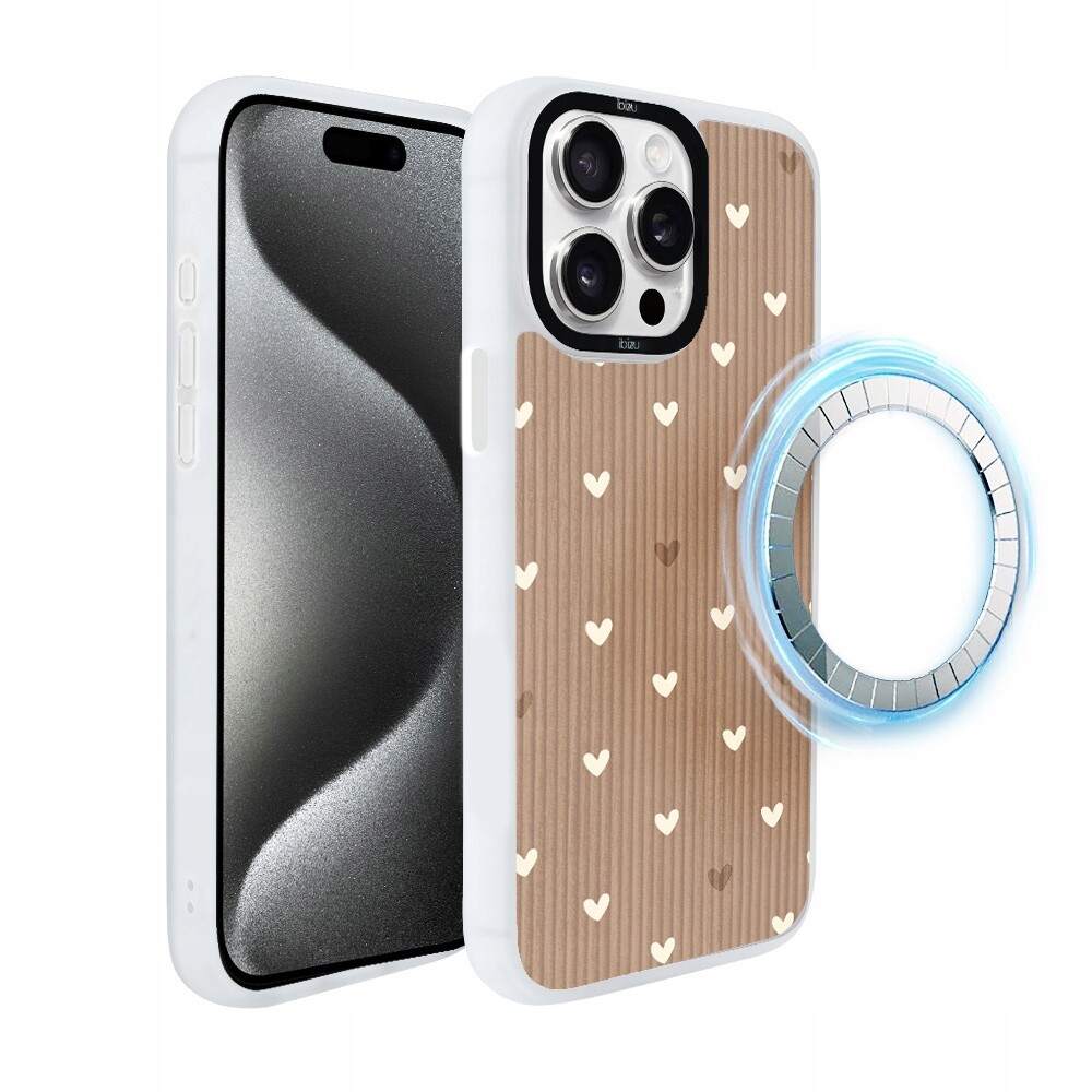 Pouzdro pro iPhone 15 Pro Ibizu DropGuard Matt s MagSafe, pudrová srdíčka