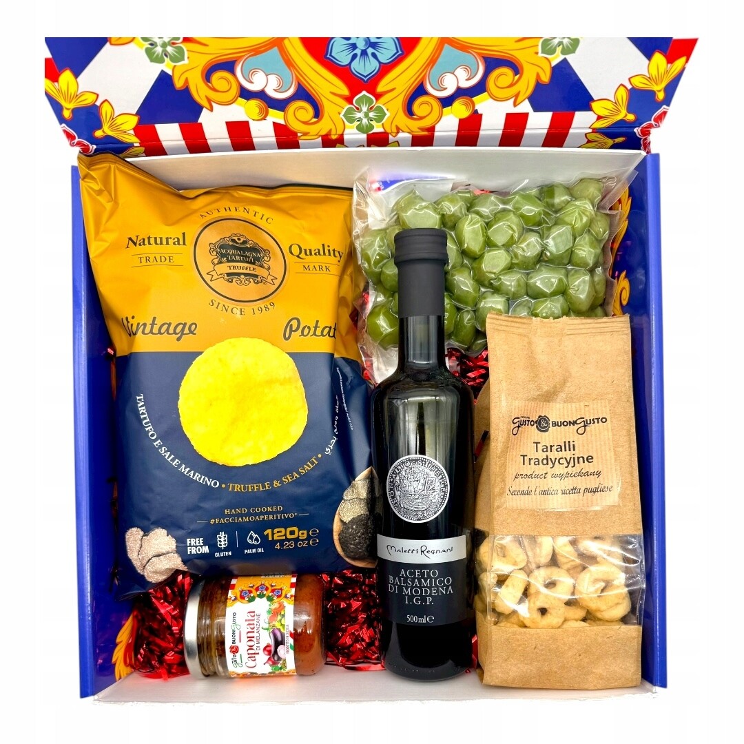 Sada lahůdek – Olivy, Capponata, Chipsy, Ocet a Taralli 1,55 kg