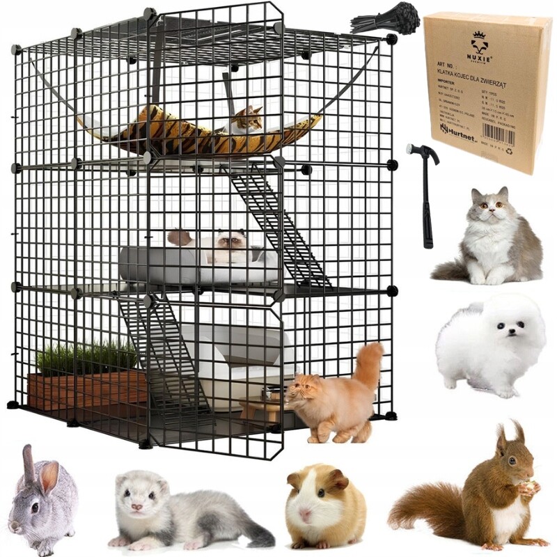 Klec Pro Kočky Velká 3-PATROVÁ Patra Pro Koťata S Houpací Sítí Fretky Prasátka