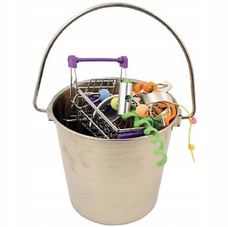 Kbelík na hračky z nerezové oceli na pamlsky pro všechny papoušky