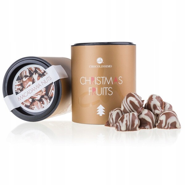 Vánoční makadamové ořechy v belgické mléčné čokoládě jako dárek