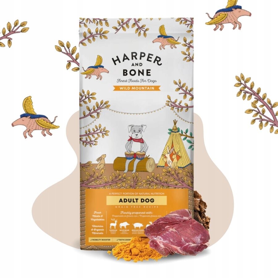 Harper & Bone krmivo pro psa Vepřové maso Losos Divoký králík Zelenina Ovoce 12 kg